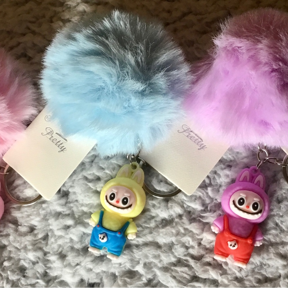 ePretty Plush Pom-Pom Keychain with Blue Bunny Doll Charm